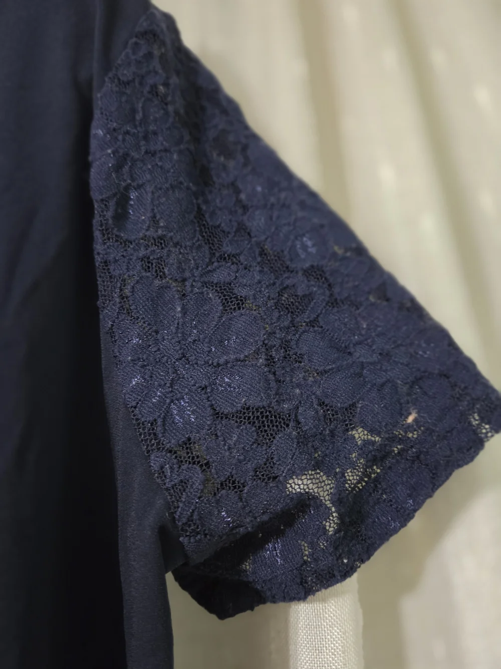 Michael Kors Women's Navy Lace Sleeve Keyhole Top